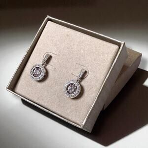 Zales 925 SIlver & Lab Created Sapphire Dangle Earrings Round Cut Etruscan Mount